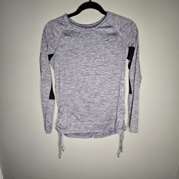 Free Country Activewear Long Sleeve Shirt Sz S Heathered Grey Ruched Side Ties - Picture 1 of 5